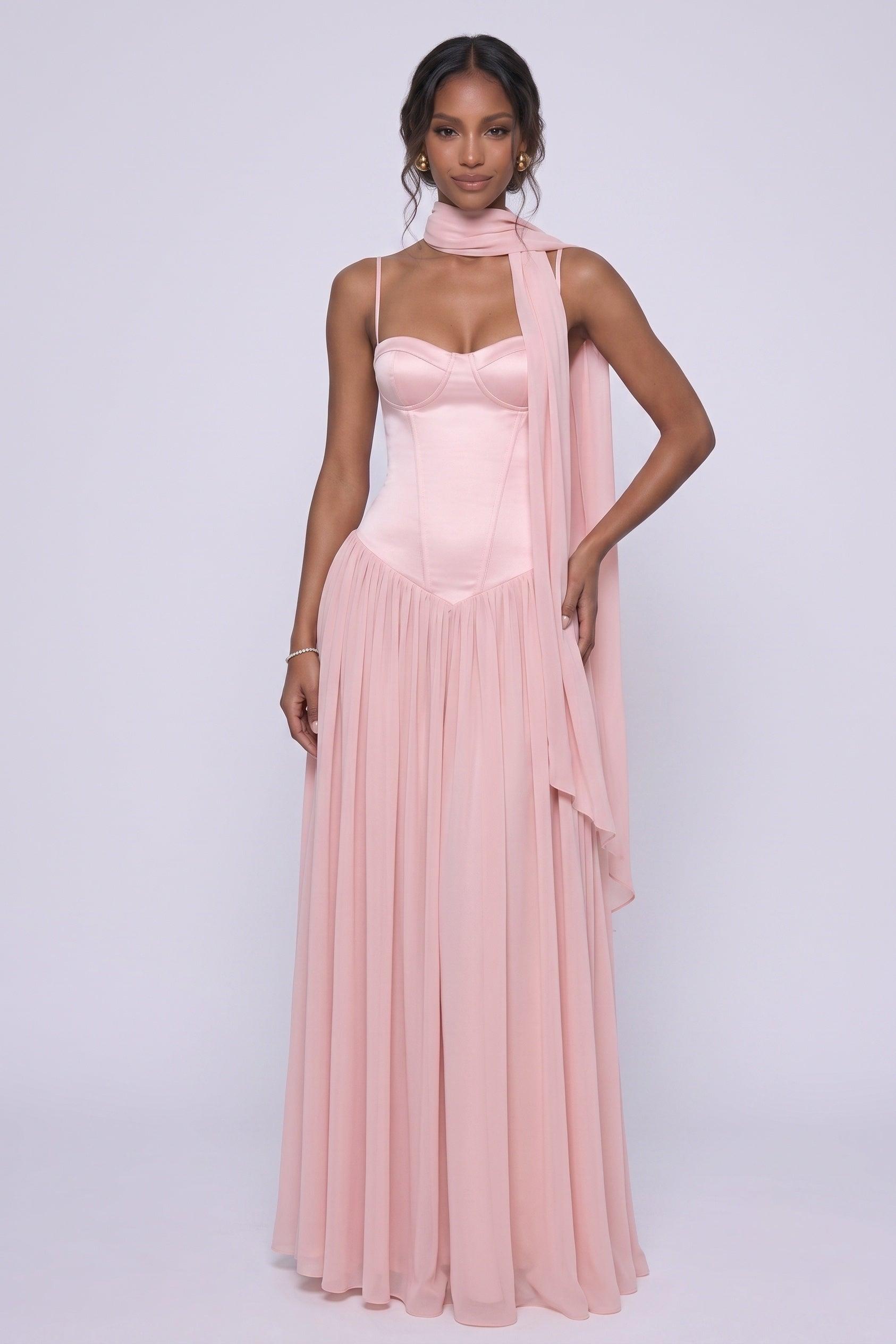 A-Line Maxi Chiffon Bridesmaid Dress CG0343BM - Soft Blush - COCOMELODY